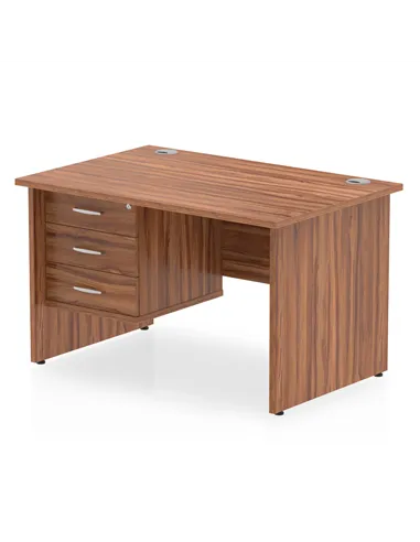 Dynamic Impulse 1200 x 800mm Straight Office Desk Walnut Top Panel End 1 x 3 Drawer Fixed Pedestal MI001973