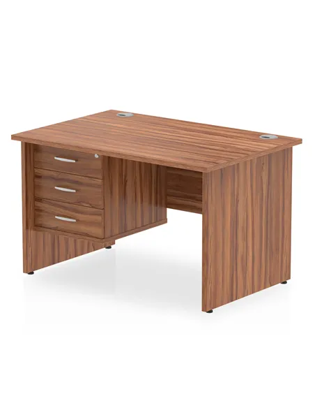 Dynamic Impulse 1200 x 800mm Straight Office Desk Walnut Top Panel End 1 x 3 Drawer Fixed Pedestal MI001973