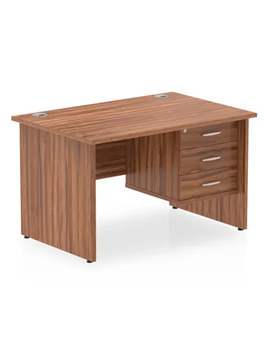 Dynamic Impulse 1200 x 800mm Straight Office Desk Walnut Top Panel End 1 x 3 Drawer Fixed Pedestal MI001973