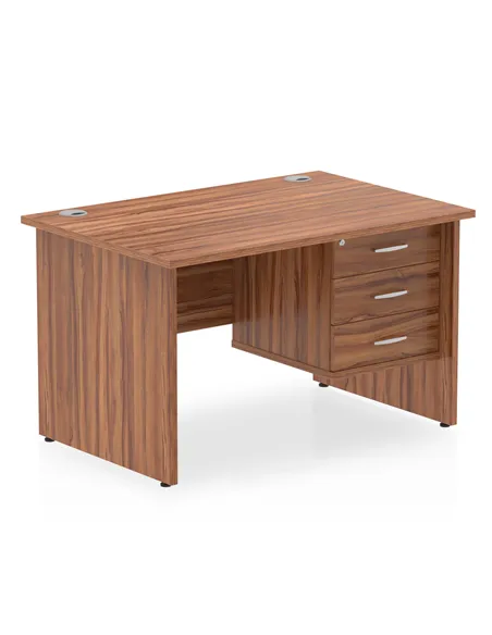 Dynamic Impulse 1200 x 800mm Straight Office Desk Walnut Top Panel End 1 x 3 Drawer Fixed Pedestal MI001973
