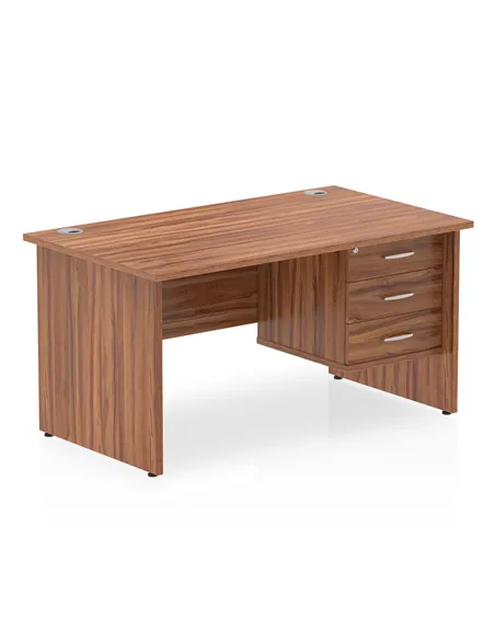 Dynamic Impulse 1400 x 800mm Straight Office Desk Walnut Top Panel End 1 x 3 Drawer Fixed Pedestal MI001974