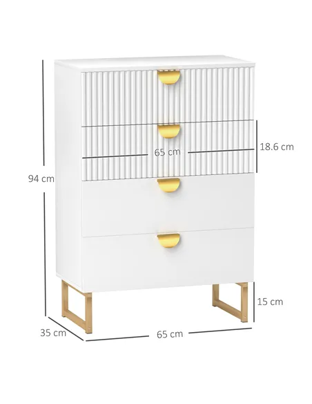 HOMCOM Elegant Chest of Four Drawers - White