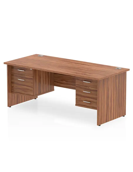 Dynamic Impulse 1600 x 800mm Straight Office Desk Walnut Top Panel End 1 x 2 Drawer 1 x 3 Drawer Fixed Pedestal MI001987