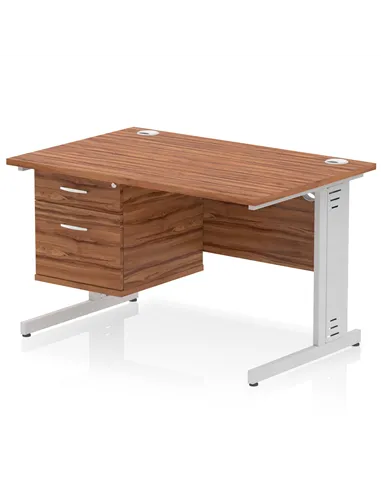 Dynamic Impulse 1200 x 800mm Straight Office Desk Walnut Top Cable Managed 1 x 2 Drawer Fixed Pedestal MI002009