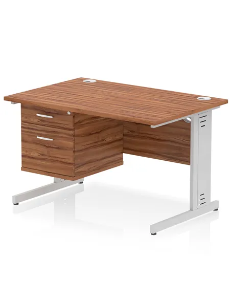 Dynamic Impulse 1200 x 800mm Straight Office Desk Walnut Top Cable Managed 1 x 2 Drawer Fixed Pedestal MI002009