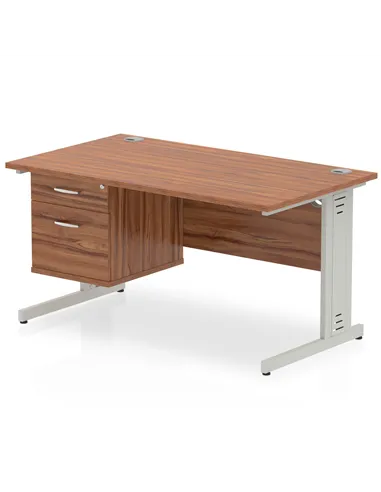 Dynamic Impulse 1400 x 800mm Straight Office Desk Walnut Top Cable Managed 1 x 2 Drawer Fixed Pedestal MI002010