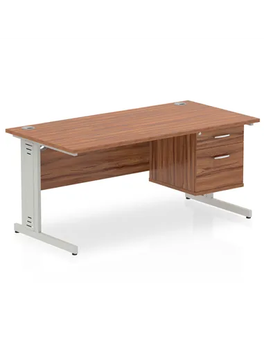 Dynamic Impulse 1400 x 800mm Straight Office Desk Walnut Top Cable Managed 1 x 2 Drawer Fixed Pedestal MI002010