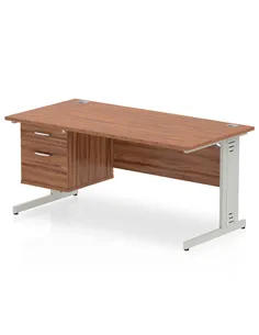 Dynamic Impulse 1600 x 800mm Straight Office Desk Walnut Top Cable Managed 1 x 2 Drawer Fixed Pedestal MI002011