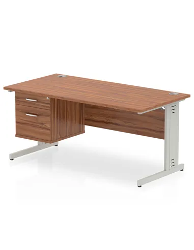 Dynamic Impulse 1600 x 800mm Straight Office Desk Walnut Top Cable Managed 1 x 2 Drawer Fixed Pedestal MI002011