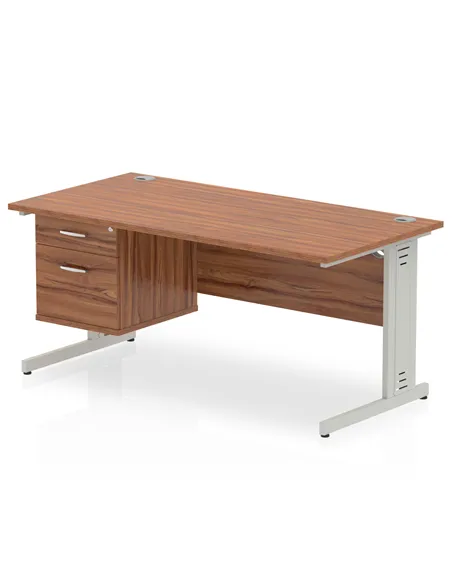 Dynamic Impulse 1600 x 800mm Straight Office Desk Walnut Top Cable Managed 1 x 2 Drawer Fixed Pedestal MI002011