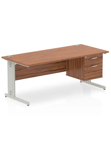 Dynamic Impulse 1600 x 800mm Straight Office Desk Walnut Top Cable Managed 1 x 2 Drawer Fixed Pedestal MI002011