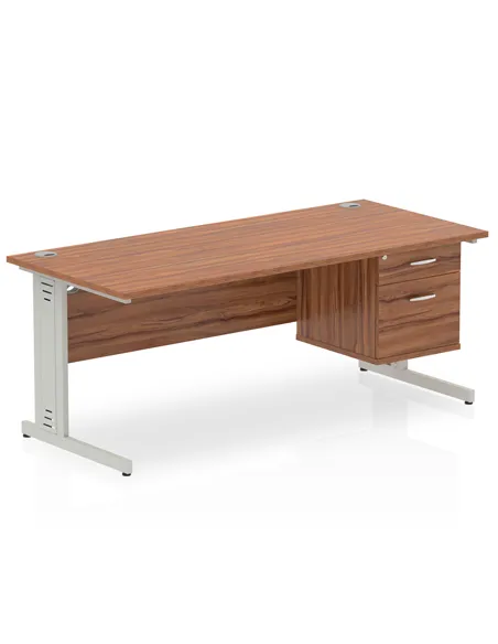 Dynamic Impulse 1600 x 800mm Straight Office Desk Walnut Top Cable Managed 1 x 2 Drawer Fixed Pedestal MI002011