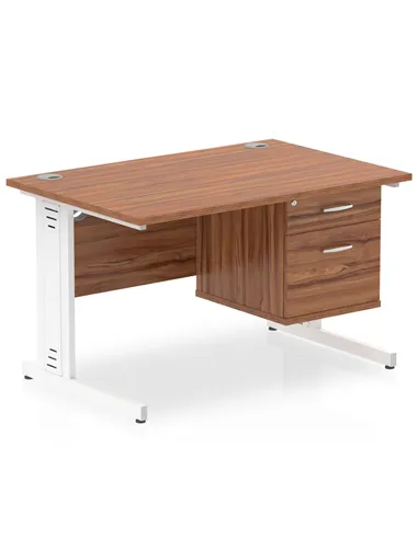 Dynamic Impulse 1200 x 800mm Straight Office Desk Walnut Top Cable Managed 1 x 2 Drawer Fixed Pedestal MI002013