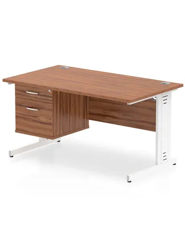 Dynamic Impulse 1400 x 800mm Straight Office Desk Walnut Top Cable Managed 1 x 2 Drawer Fixed Pedestal MI002014
