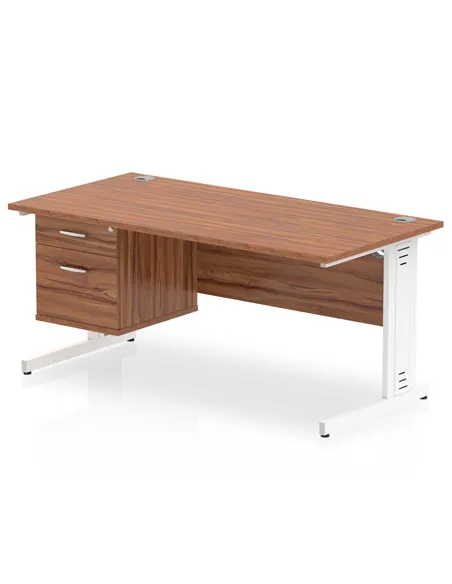 Dynamic Impulse 1600 x 800mm Straight Office Desk Walnut Top Cable Managed 1 x 2 Drawer Fixed Pedestal MI002015