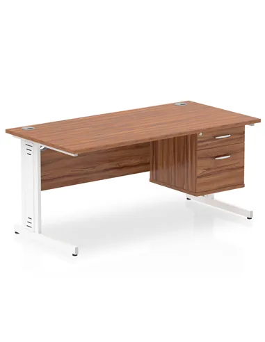 Dynamic Impulse 1600 x 800mm Straight Office Desk Walnut Top Cable Managed 1 x 2 Drawer Fixed Pedestal MI002015