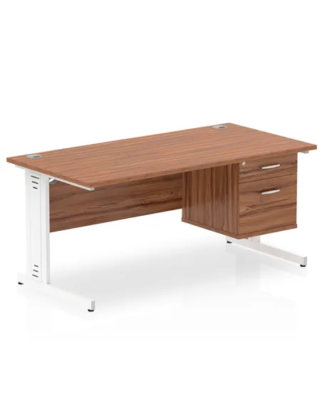 Dynamic Impulse 1600 x 800mm Straight Office Desk Walnut Top Cable Managed 1 x 2 Drawer Fixed Pedestal MI002015