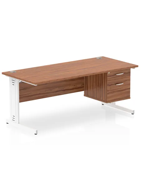 Dynamic Impulse 1800 x 800mm Straight Office Desk Walnut Top Cable Managed 1 x 2 Drawer Fixed Pedestal MI002016