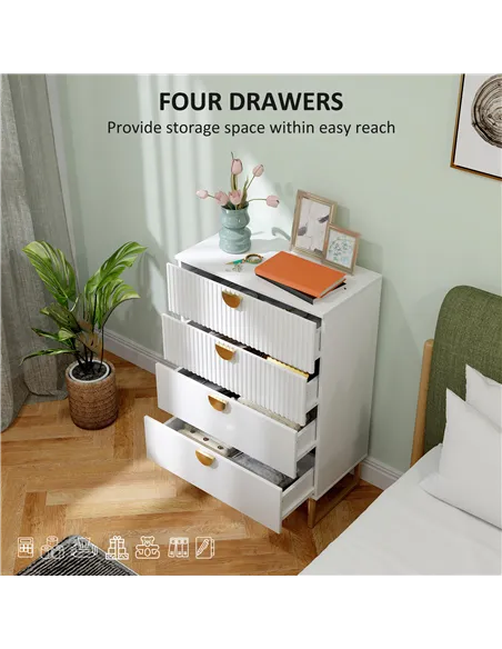 HOMCOM Elegant Chest of Four Drawers - White