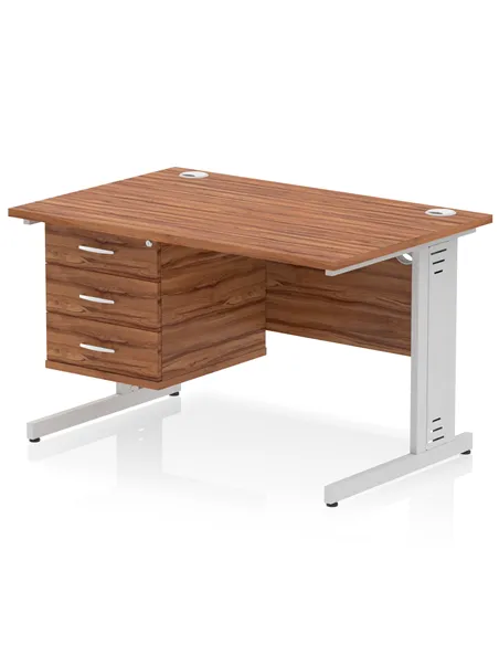 Dynamic Impulse 1200 x 800mm Straight Office Desk Walnut Top Cable Managed 1 x 3 Drawer Fixed Pedestal MI002017