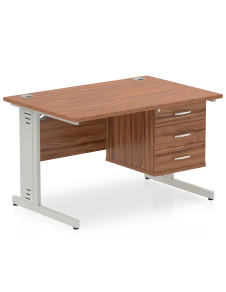 Dynamic Impulse 1200 x 800mm Straight Office Desk Walnut Top Cable Managed 1 x 3 Drawer Fixed Pedestal MI002017