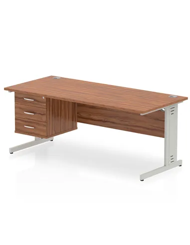 Dynamic Impulse 1800 x 800mm Straight Office Desk Walnut Top Cable Managed 1 x 3 Drawer Fixed Pedestal MI002020