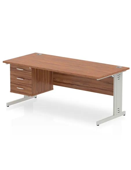 Dynamic Impulse 1800 x 800mm Straight Office Desk Walnut Top Cable Managed 1 x 3 Drawer Fixed Pedestal MI002020