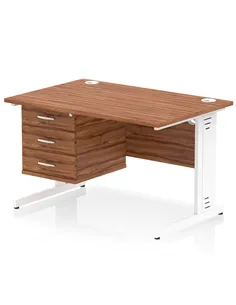 Dynamic Impulse 1200 x 800mm Straight Office Desk Walnut Top Cable Managed 1 x 3 Drawer Fixed Pedestal MI002021