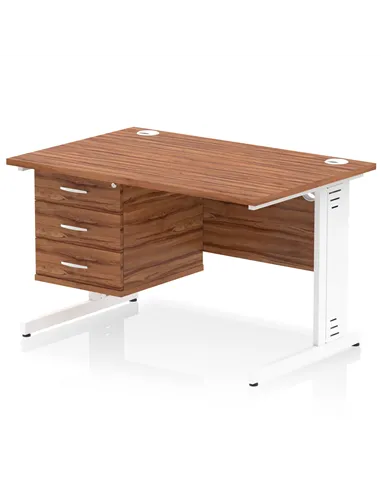 Dynamic Impulse 1200 x 800mm Straight Office Desk Walnut Top Cable Managed 1 x 3 Drawer Fixed Pedestal MI002021