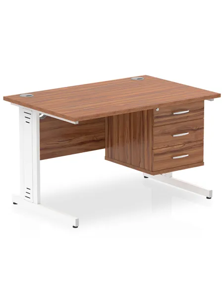 Dynamic Impulse 1200 x 800mm Straight Office Desk Walnut Top Cable Managed 1 x 3 Drawer Fixed Pedestal MI002021