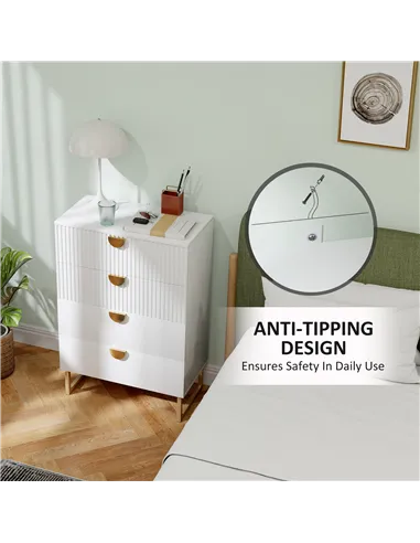 HOMCOM Elegant Chest of Four Drawers - White