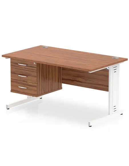 Dynamic Impulse 1400 x 800mm Straight Office Desk Walnut Top Cable Managed 1 x 3 Drawer Fixed Pedestal MI002022