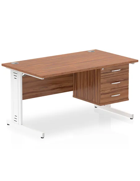 Dynamic Impulse 1400 x 800mm Straight Office Desk Walnut Top Cable Managed 1 x 3 Drawer Fixed Pedestal MI002022