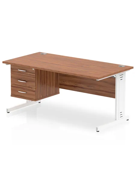 Dynamic Impulse 1600 x 800mm Straight Office Desk Walnut Top Cable Managed 1 x 3 Drawer Fixed Pedestal MI002023