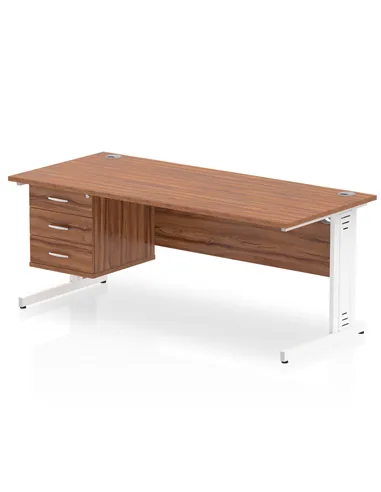Dynamic Impulse 1800 x 800mm Straight Office Desk Walnut Top Cable Managed 1 x 3 Drawer Fixed Pedestal MI002024