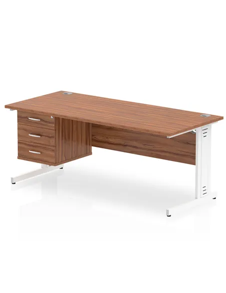 Dynamic Impulse 1800 x 800mm Straight Office Desk Walnut Top Cable Managed 1 x 3 Drawer Fixed Pedestal MI002024