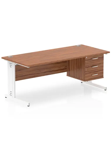 Dynamic Impulse 1800 x 800mm Straight Office Desk Walnut Top Cable Managed 1 x 3 Drawer Fixed Pedestal MI002024