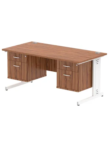 Dynamic Impulse 1600 x 800mm Straight Office Desk Walnut Top Cable Managed 2 x 2 Drawer Fixed Pedestal MI002031