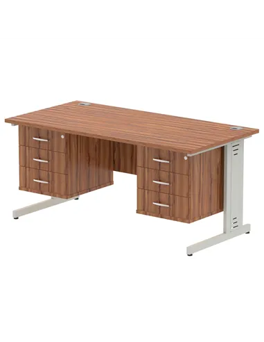 Dynamic Impulse 1600 x 800mm Straight Office Desk Walnut Top Cable Managed 2 x 3 Drawer Fixed Pedestal MI002035