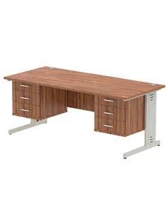 Dynamic Impulse 1800 x 800mm Straight Office Desk Walnut Top Cable Managed 2 x 3 Drawer Fixed Pedestal MI002036
