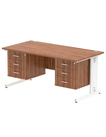Dynamic Impulse 1600 x 800mm Straight Office Desk Walnut Top Cable Managed 2 x 3 Drawer Fixed Pedestal MI002039