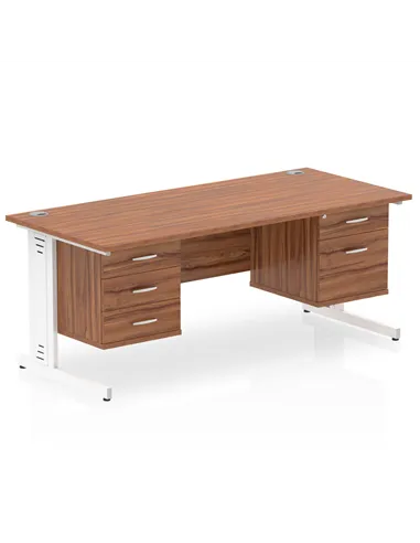 Dynamic Impulse 1600 x 800mm Straight Office Desk Walnut Top Cable Managed 1 x 2 Drawer 1 x 3 Drawer Fixed Pedestal MI002047