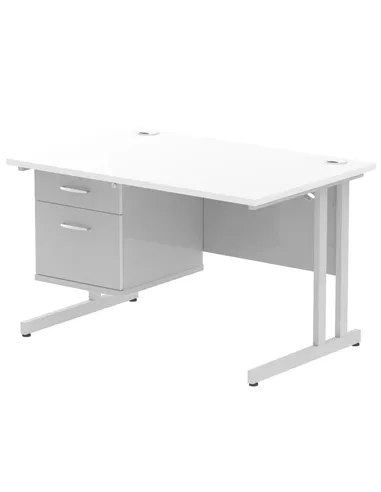 Dynamic Impulse 1200 x 800mm Straight Office Desk White Top Cantilever 1 x 2 Drawer Fixed Pedestal MI002205
