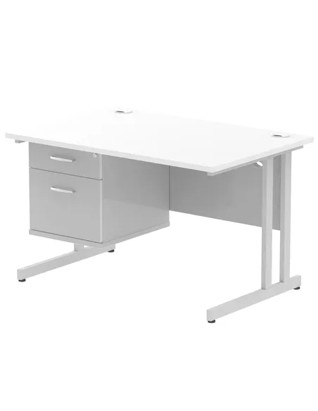 Dynamic Impulse 1200 x 800mm Straight Office Desk White Top Cantilever 1 x 2 Drawer Fixed Pedestal MI002205