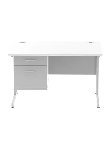 Dynamic Impulse 1200 x 800mm Straight Office Desk White Top Cantilever 1 x 2 Drawer Fixed Pedestal MI002205