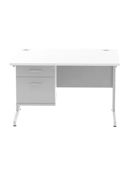 Dynamic Impulse 1200 x 800mm Straight Office Desk White Top Cantilever 1 x 2 Drawer Fixed Pedestal MI002205