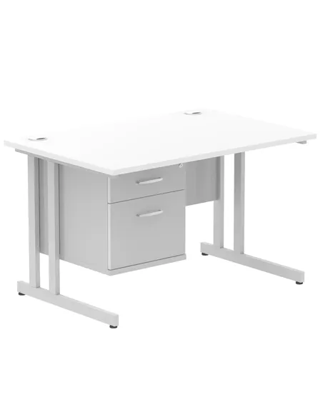 Dynamic Impulse 1200 x 800mm Straight Office Desk White Top Cantilever 1 x 2 Drawer Fixed Pedestal MI002205