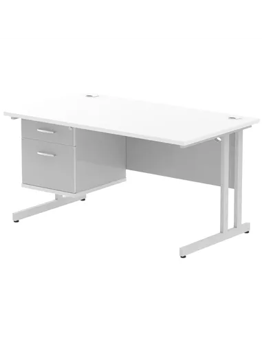 Dynamic Impulse 1400 x 800mm Straight Office Desk White Top Cantilever 1 x 2 Drawer Fixed Pedestal MI002206
