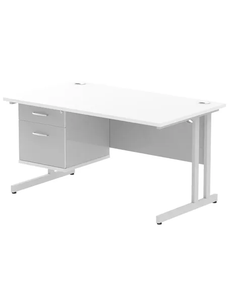Dynamic Impulse 1400 x 800mm Straight Office Desk White Top Cantilever 1 x 2 Drawer Fixed Pedestal MI002206