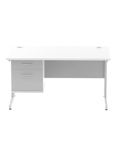 Dynamic Impulse 1400 x 800mm Straight Office Desk White Top Cantilever 1 x 2 Drawer Fixed Pedestal MI002206